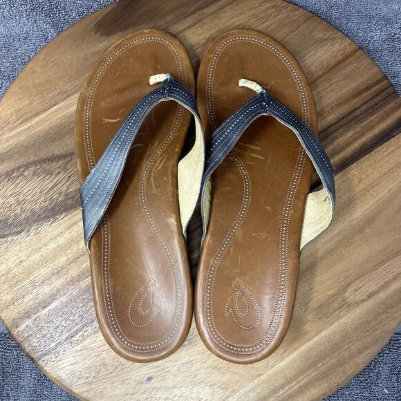 Olukai Sandals Women's Size 11 Wana Flip Flop Thong Flats Slip On Brown Leather - Picture 5 of 8